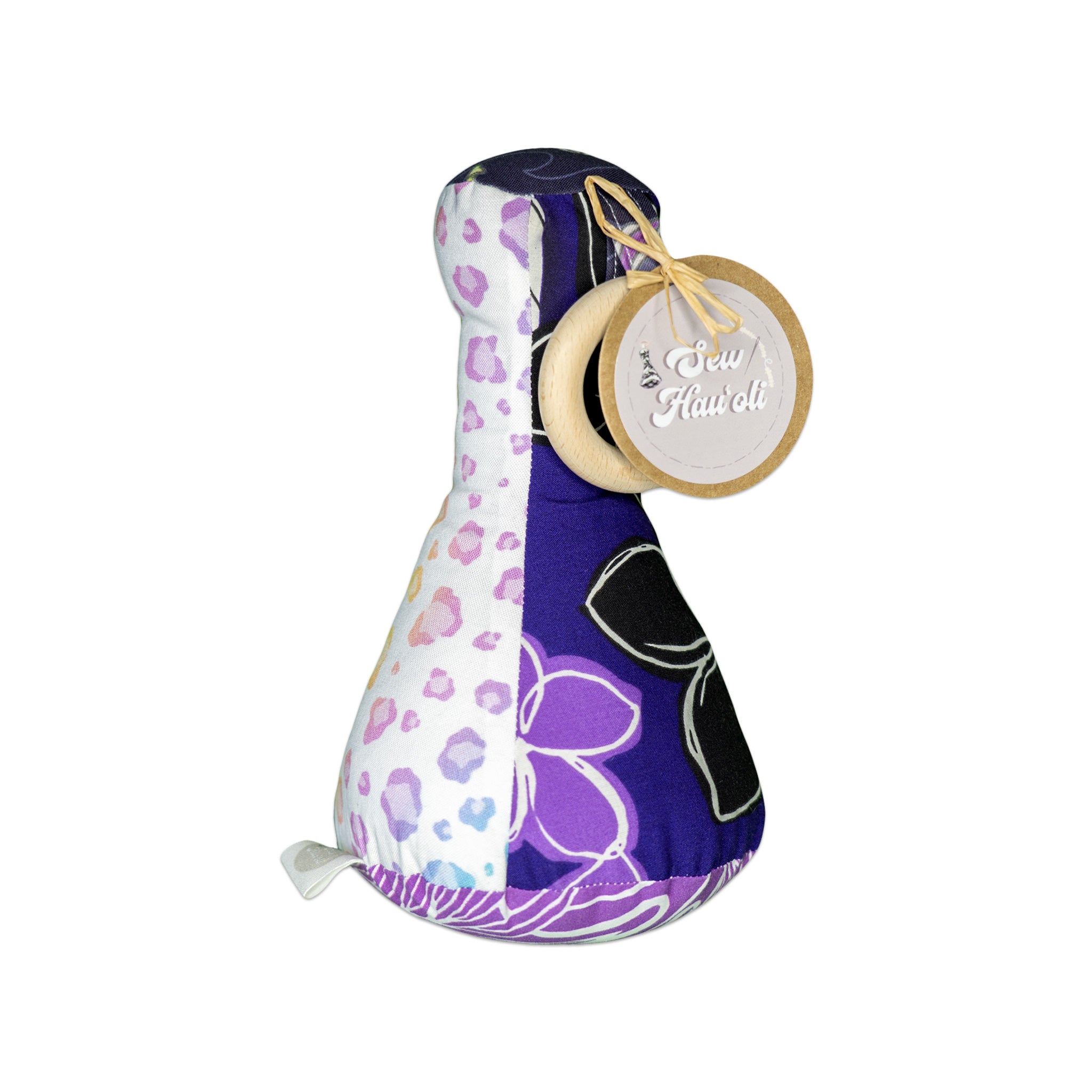 Handmade Patchwork Poi Pounder Baby Teething Toy - Purple Cheetah