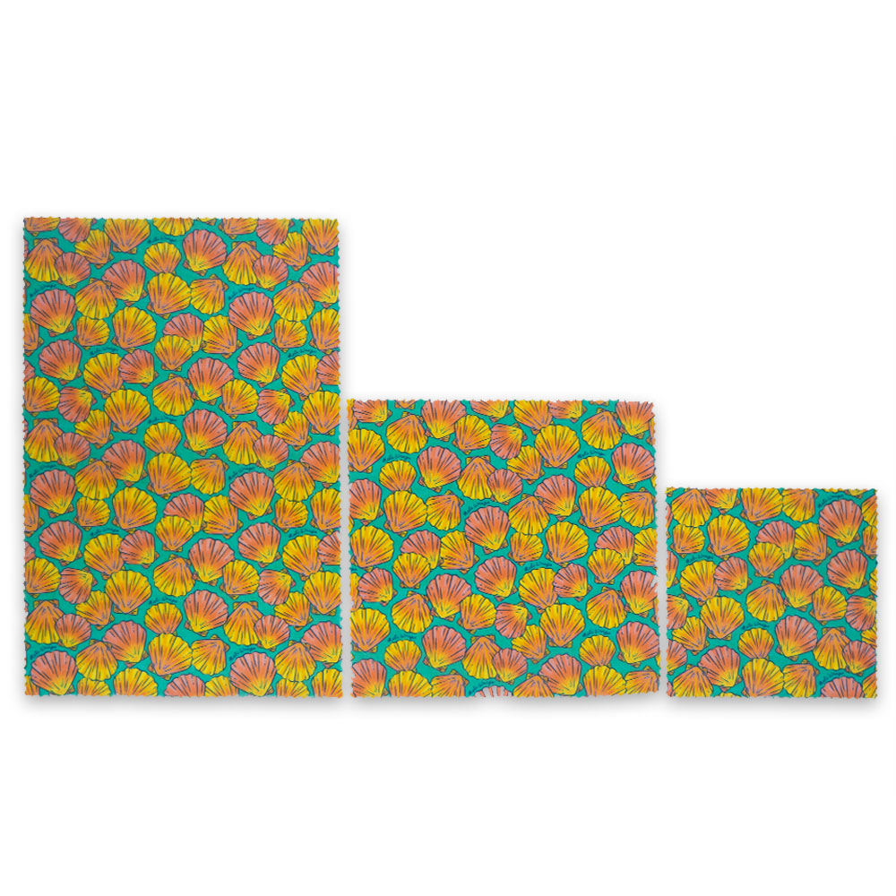 Reusable Handmade Organic Beeswax Food Wraps 3 Pack - Shells