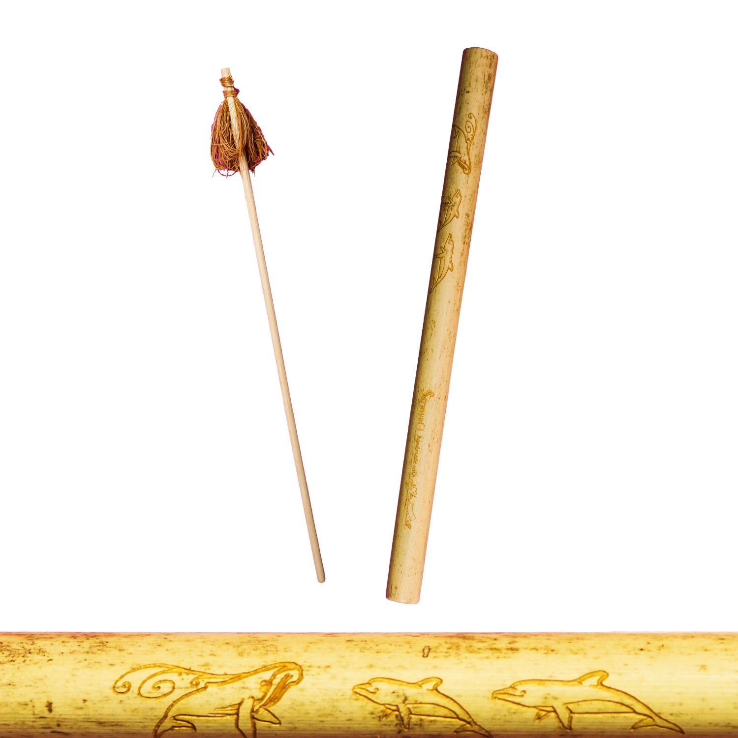 Engraved Large Bamboo Reusable Straw & Cleaner - Whale & Dolphins